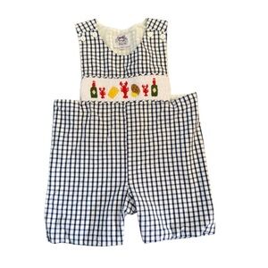 Smocked Lobster Boil Checkered Baby Overalls with Detail